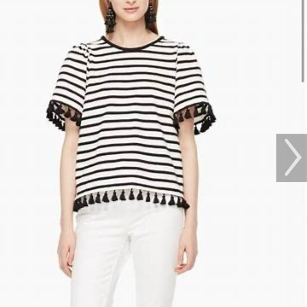 Kate Spade Black and White Striped Tee with Fringe